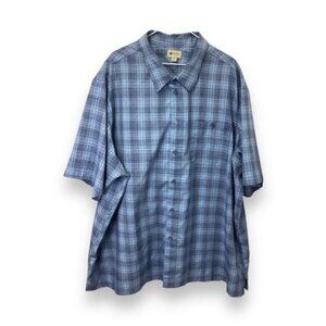 Haggar Mens Short Sleeve Button-Up Shirt Tattersall Plaid Blue Big & Tall 4X